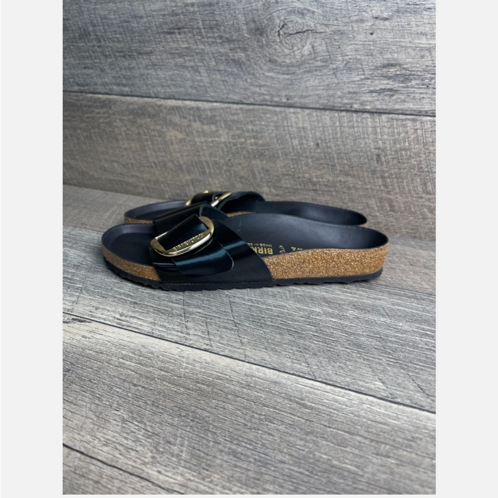 Birkenstock Madrid Womens US 10 Black Patent Leather Big Buckle Slide Sandals